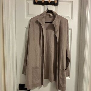Nic + Zoe Women's  Cool Down Pocket Tan Cardigan Coat Size s/m EUC barley worn